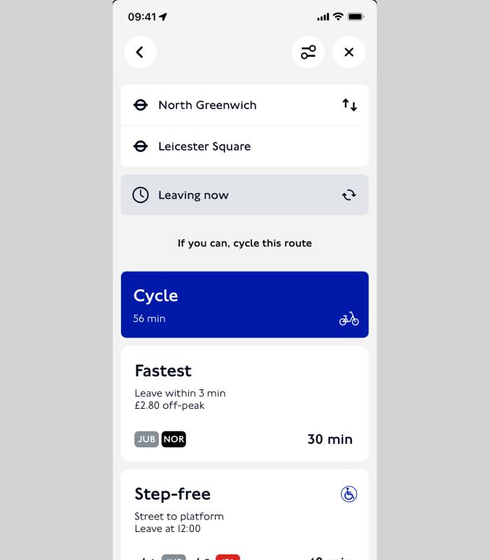 planned journey on tfl go