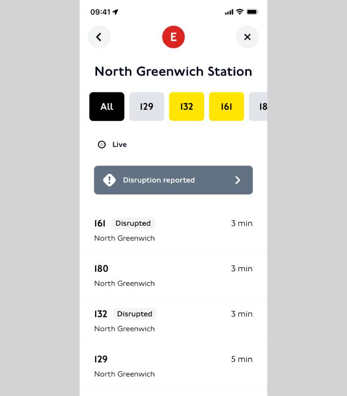 tfl go -schedule of nearby buses